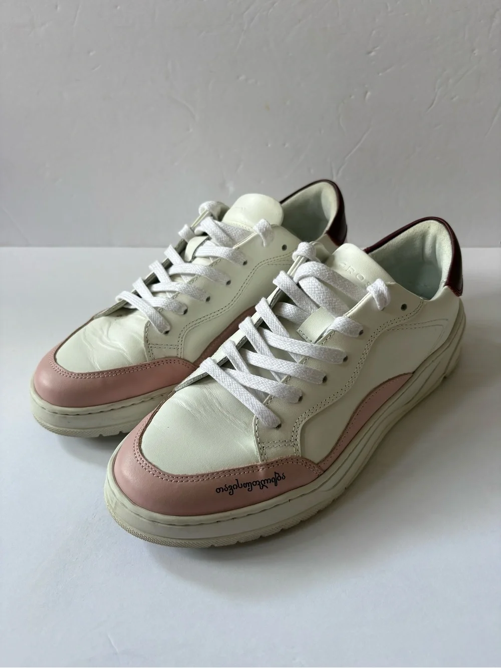 Crosty Onda White Pink Sneakers Flats Casual Freedom Leather Handmade 10 Preppy
